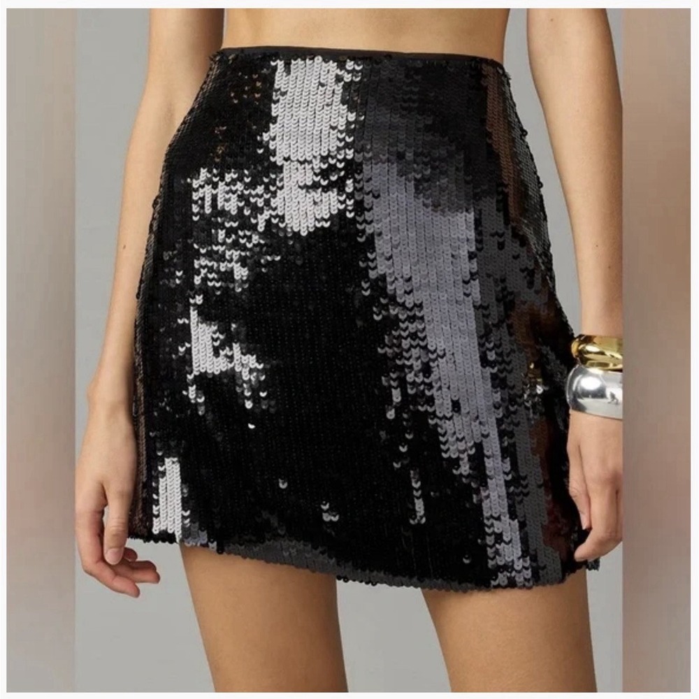 J Crew Collection Black Sequin Sparkle Mini Skirt Size 14 BK728 NWT